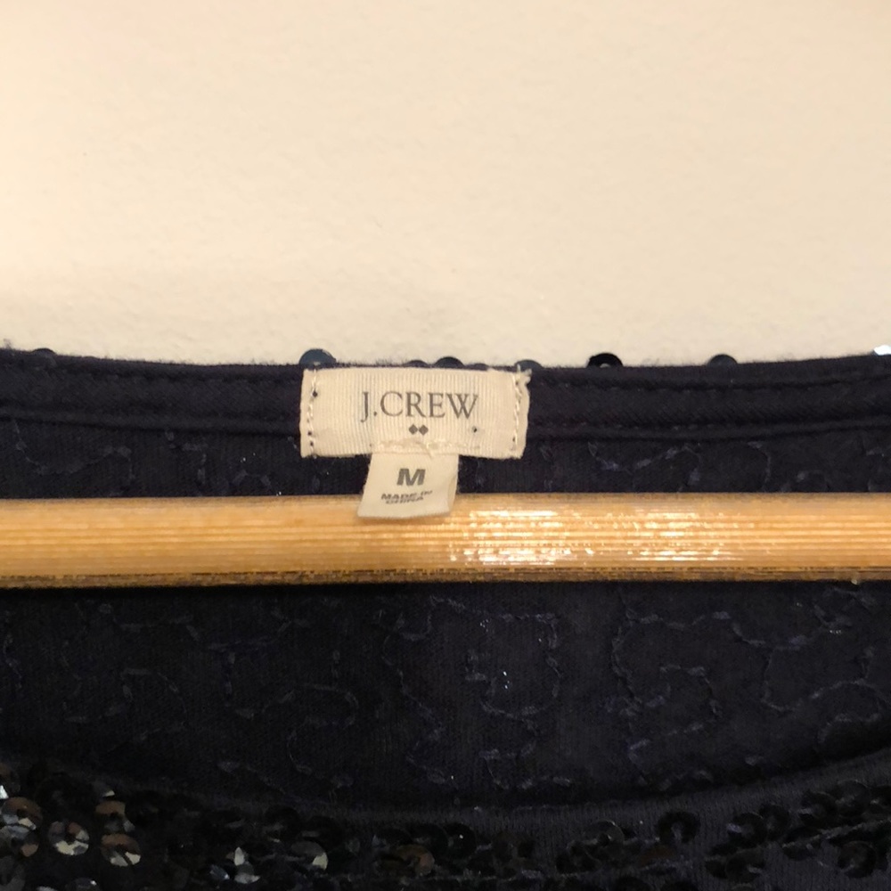 J Crew 3/4 sleeve draped sequin tee navy medium M - Picture 3 of 5